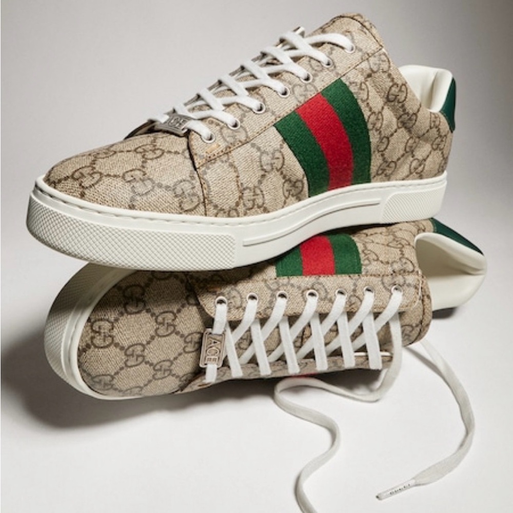 Men's Gucci Ace Sneaker, Brand New in Box | Beige & Ebony GG Supreme Size 11 - Picture 1 of 8